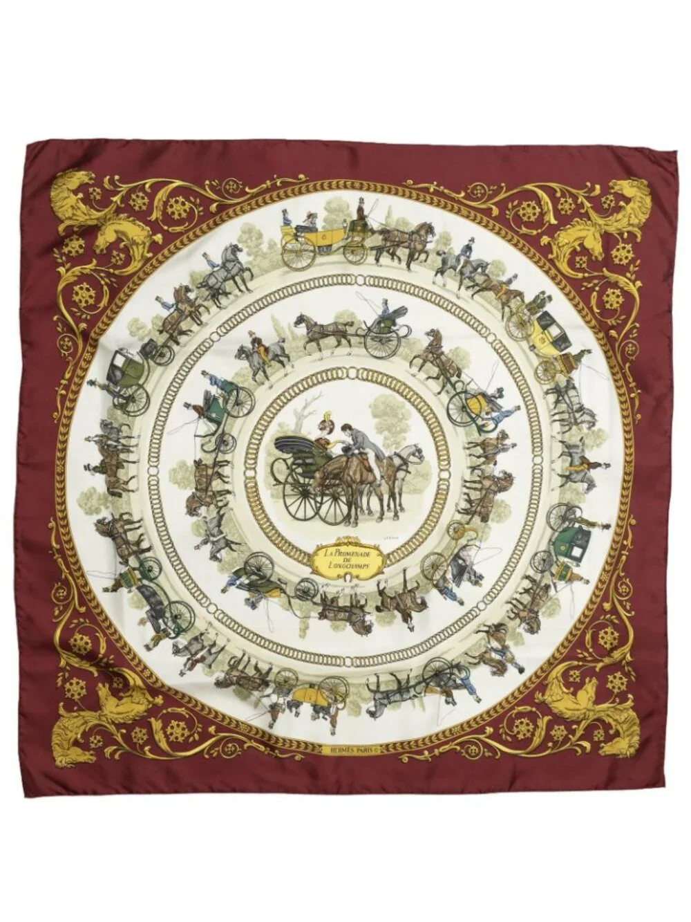Hermes Scarf Red Gold Green Silk